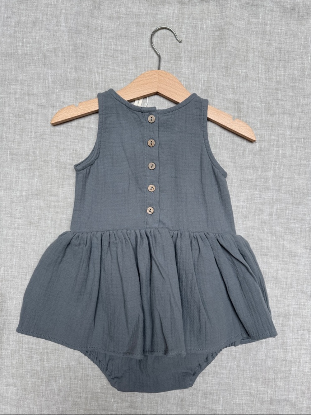 Quincy Mae 18-24mo Dusty Blue 100% Cotton Baby One-Piece Dress Bodysuit - Picture 5 of 6
